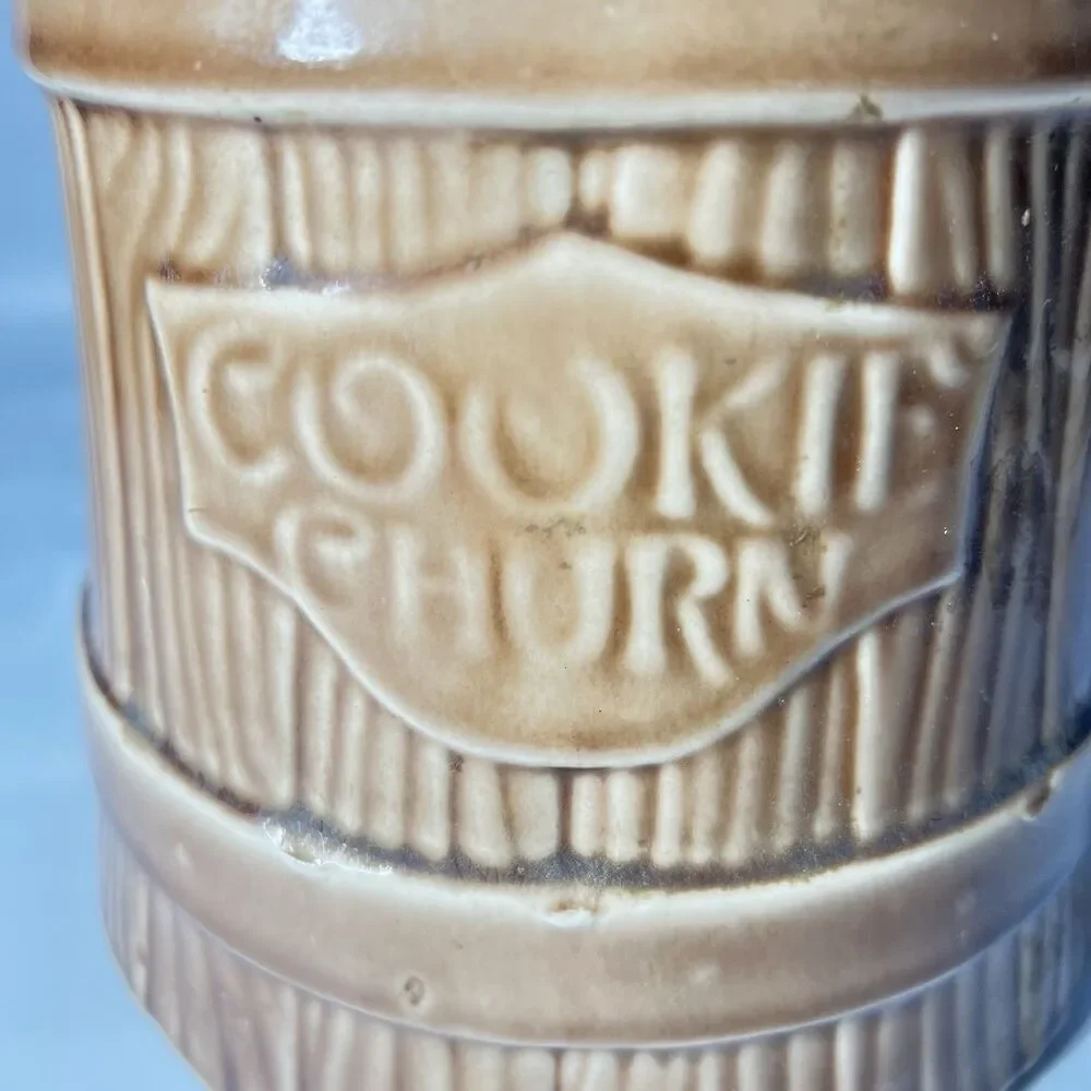 McCoy Vintage Pottery Butter Churn Yellow Dogwood Cookie Jar, 12